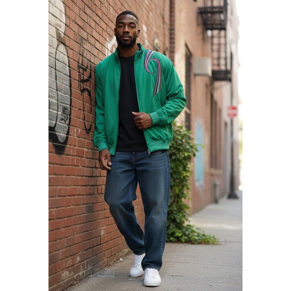 Engine Jeans Mens‎ Green Track Jacket Full Zip Embroidered Swirl Graphic 4XL NWT
